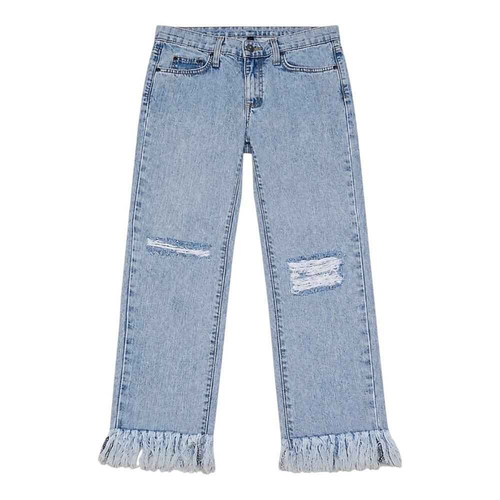 Carmar Y2K Distressed Fringe Hem Cropped Jeans Light Wash Denim